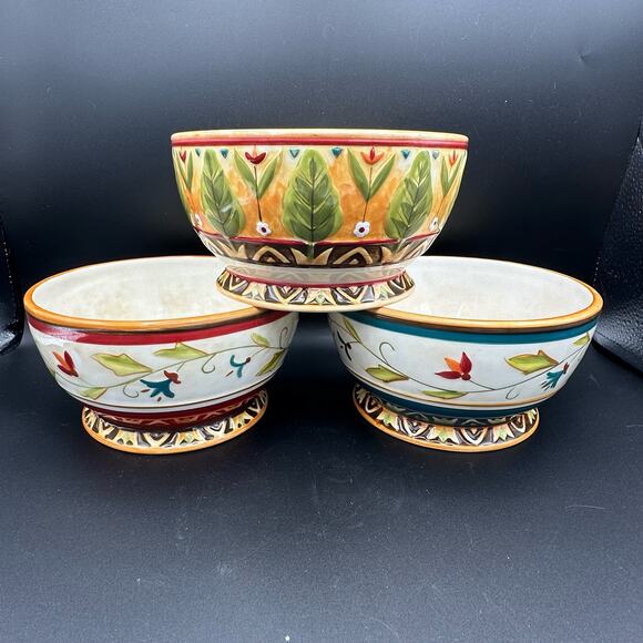 Fitz & Floyd Global Market Lg Cereal Bowl Floral Design Orange Blue Bird - Picture 3 of 3